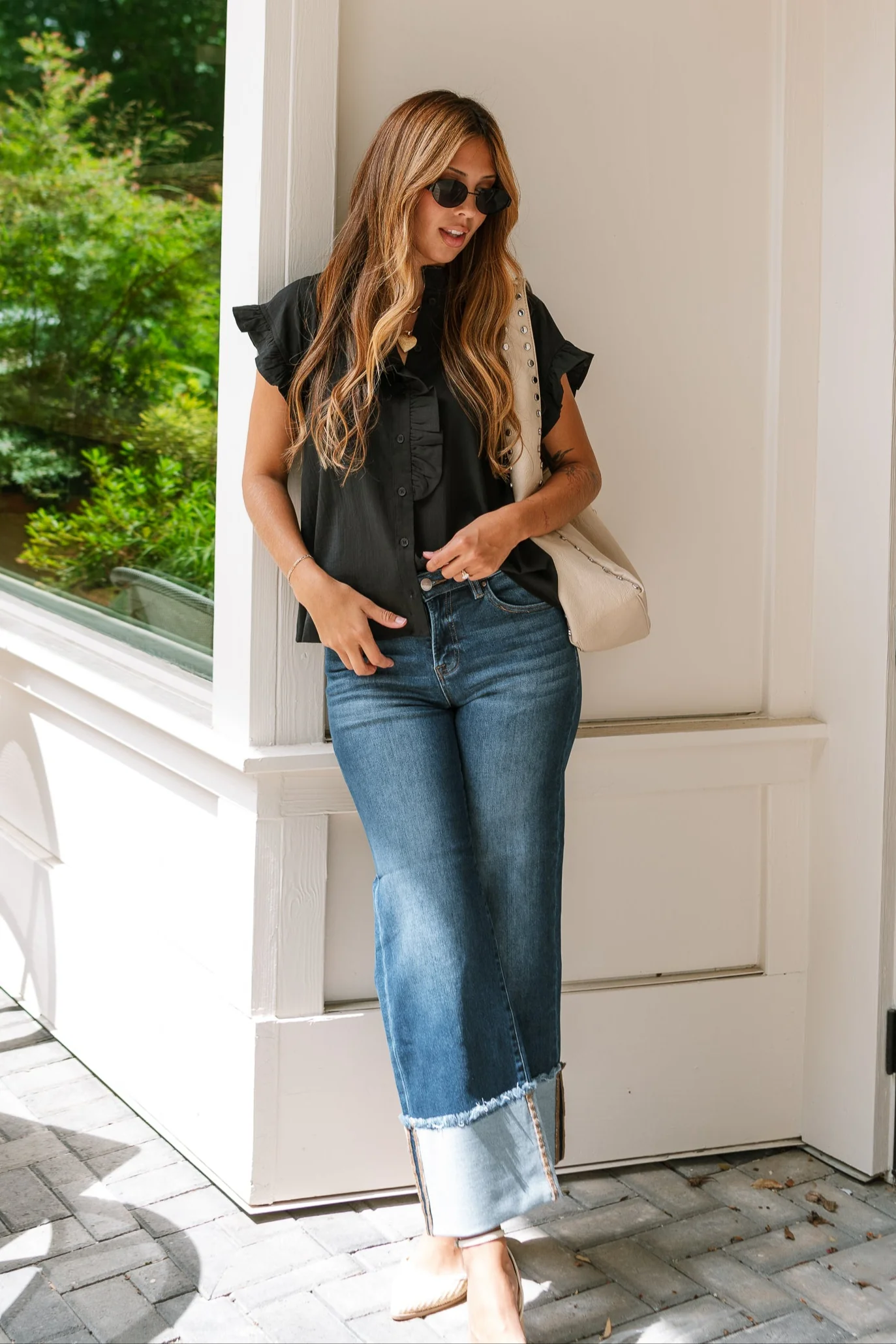 Victoria Black Ruffle Button-Up Top - Image 2
