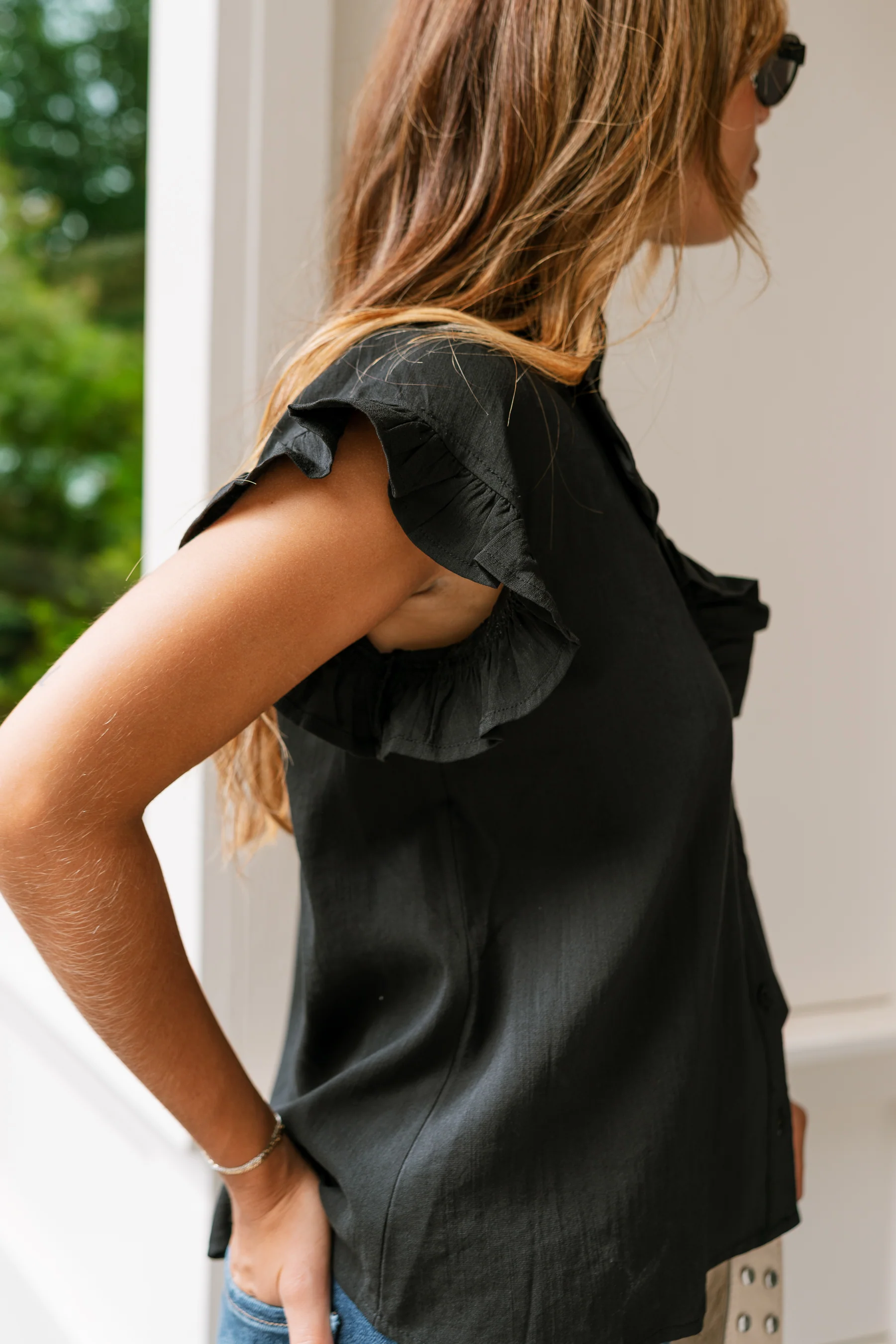 Victoria Black Ruffle Button-Up Top - Image 9