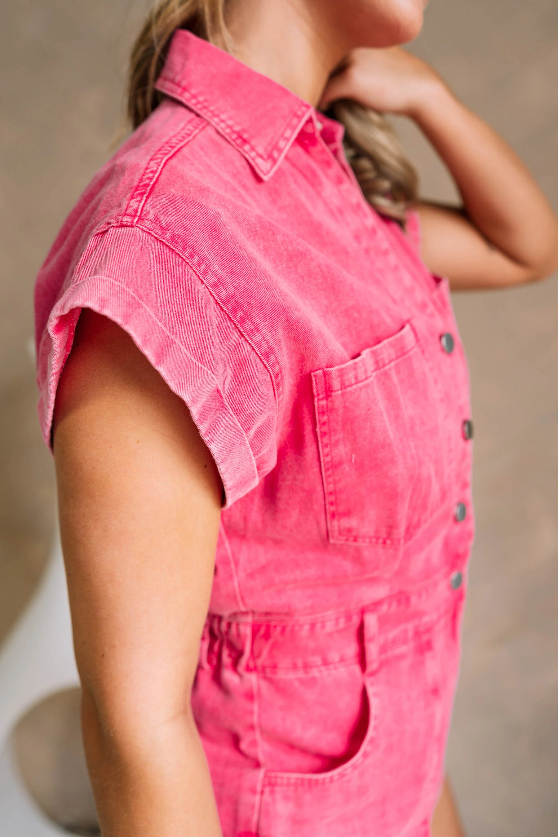 Victoria Pink Washed Denim Romper - Image 10