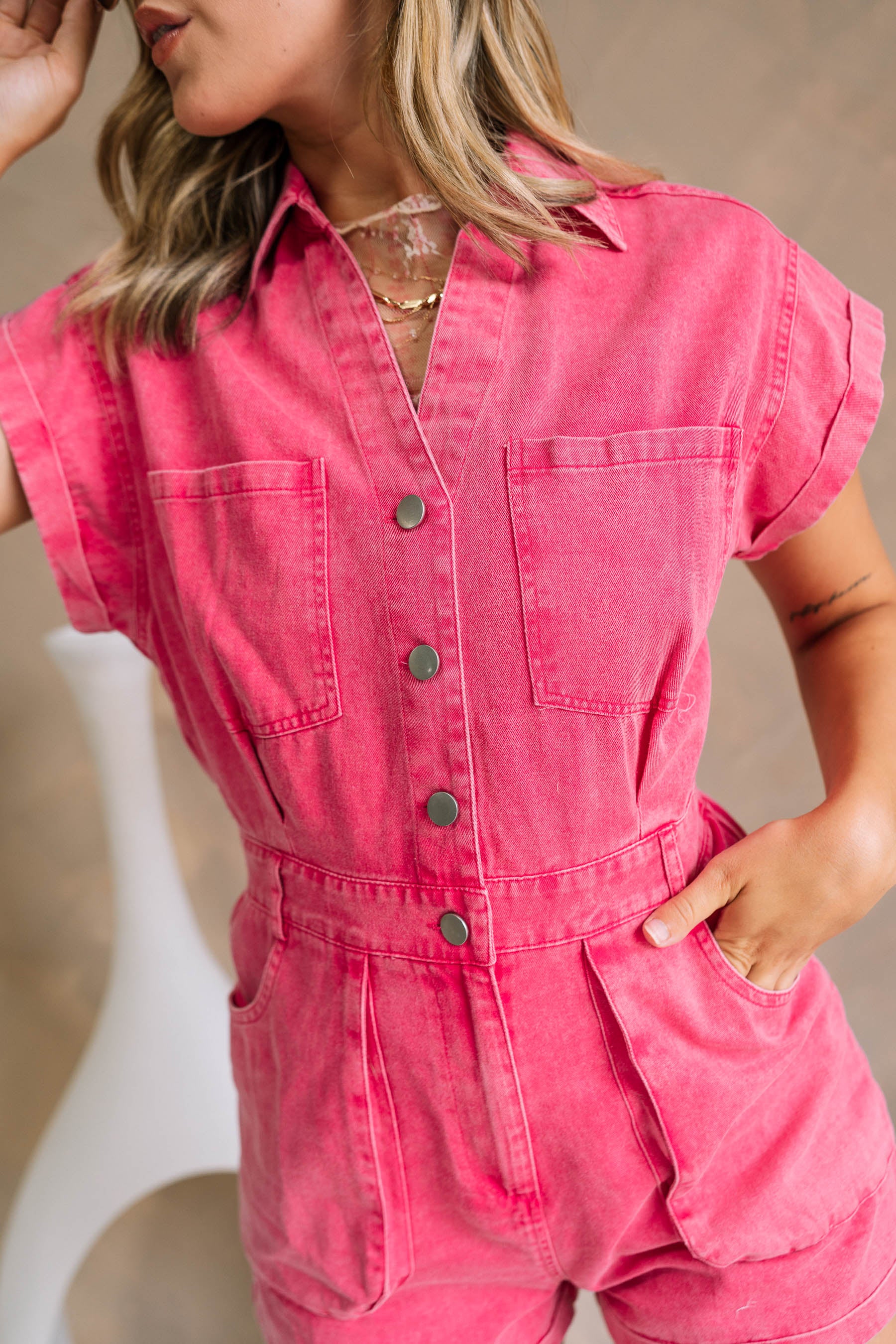 Victoria Pink Washed Denim Romper - Image 7