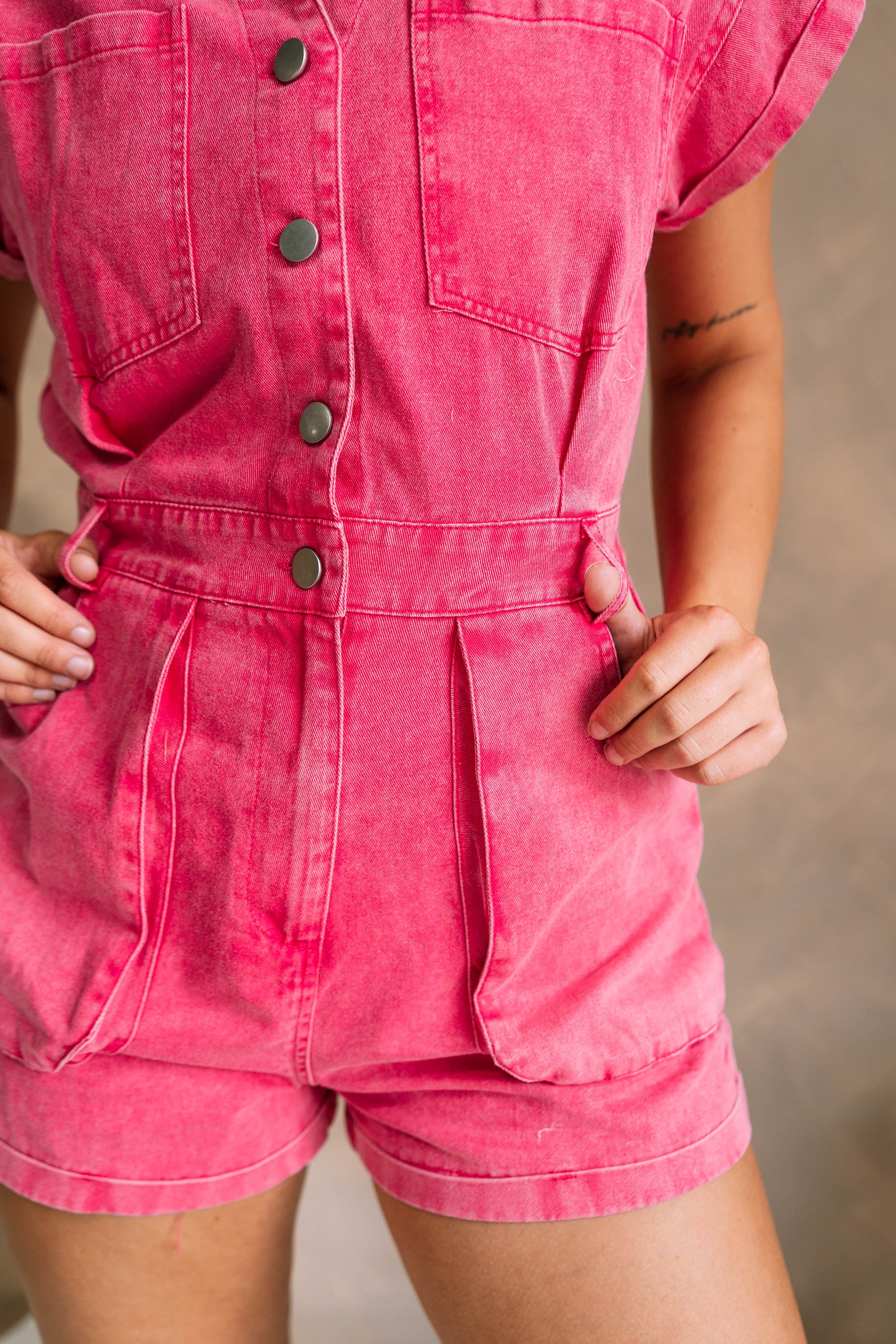 Victoria Pink Washed Denim Romper - Image 9