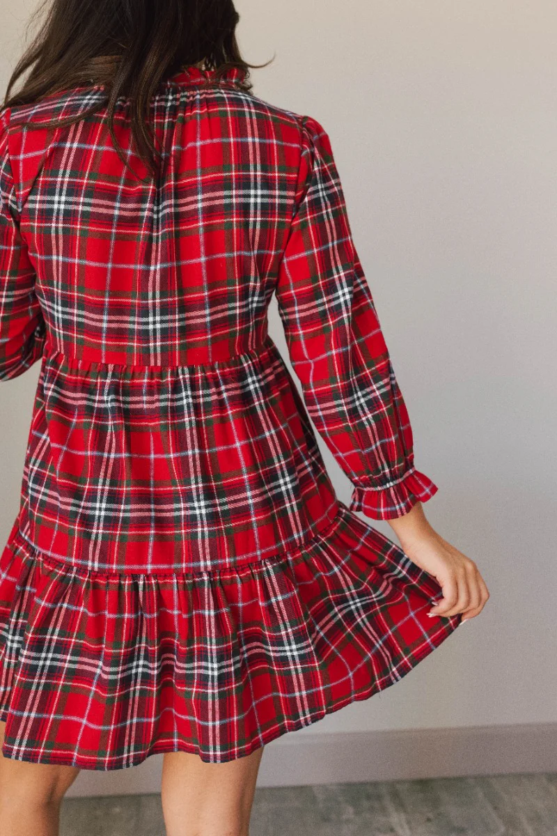 Victoria Red Multi Plaid Tiered Mini Dress - Image 5