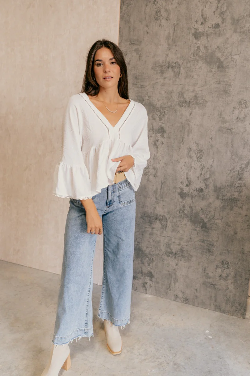 Vida Off White Peplum Bell Sleeve Top - Image 2