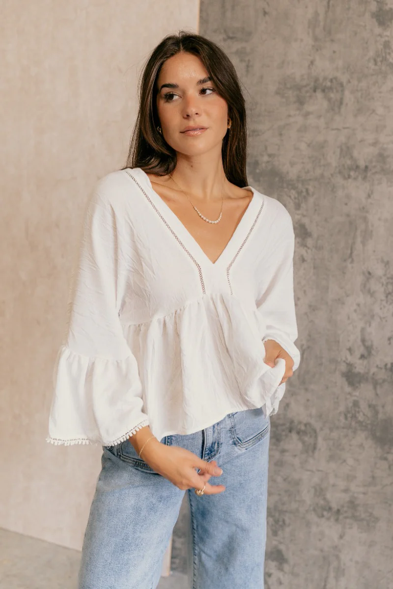 Vida Off White Peplum Bell Sleeve Top - Image 3