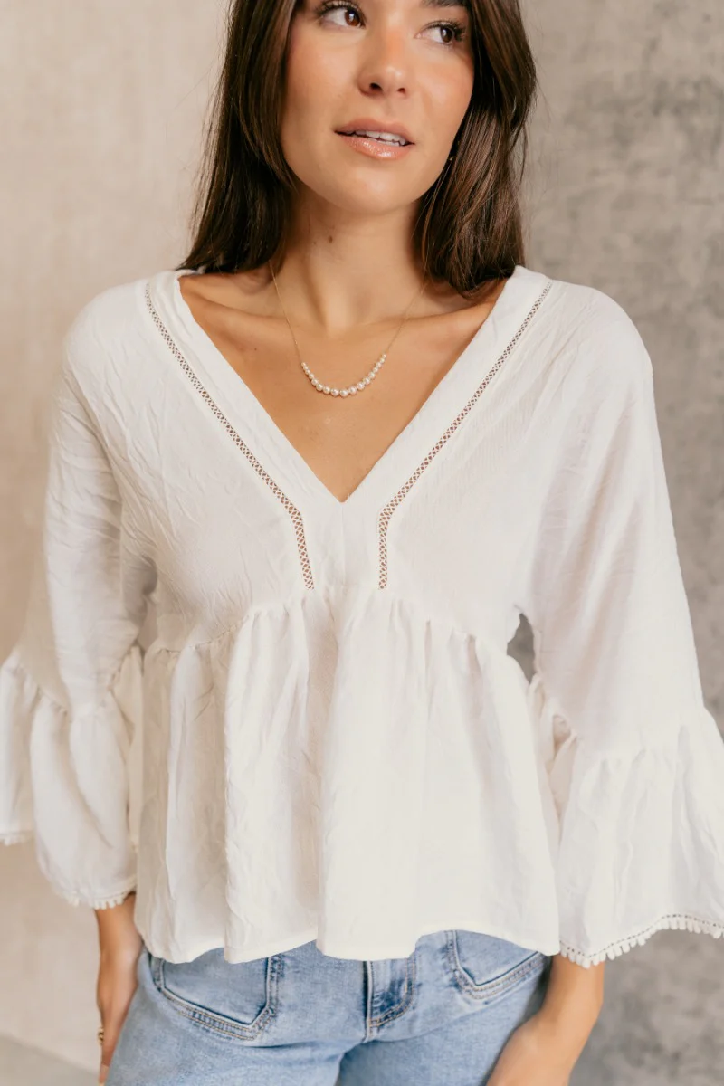 Vida Off White Peplum Bell Sleeve Top - Image 4