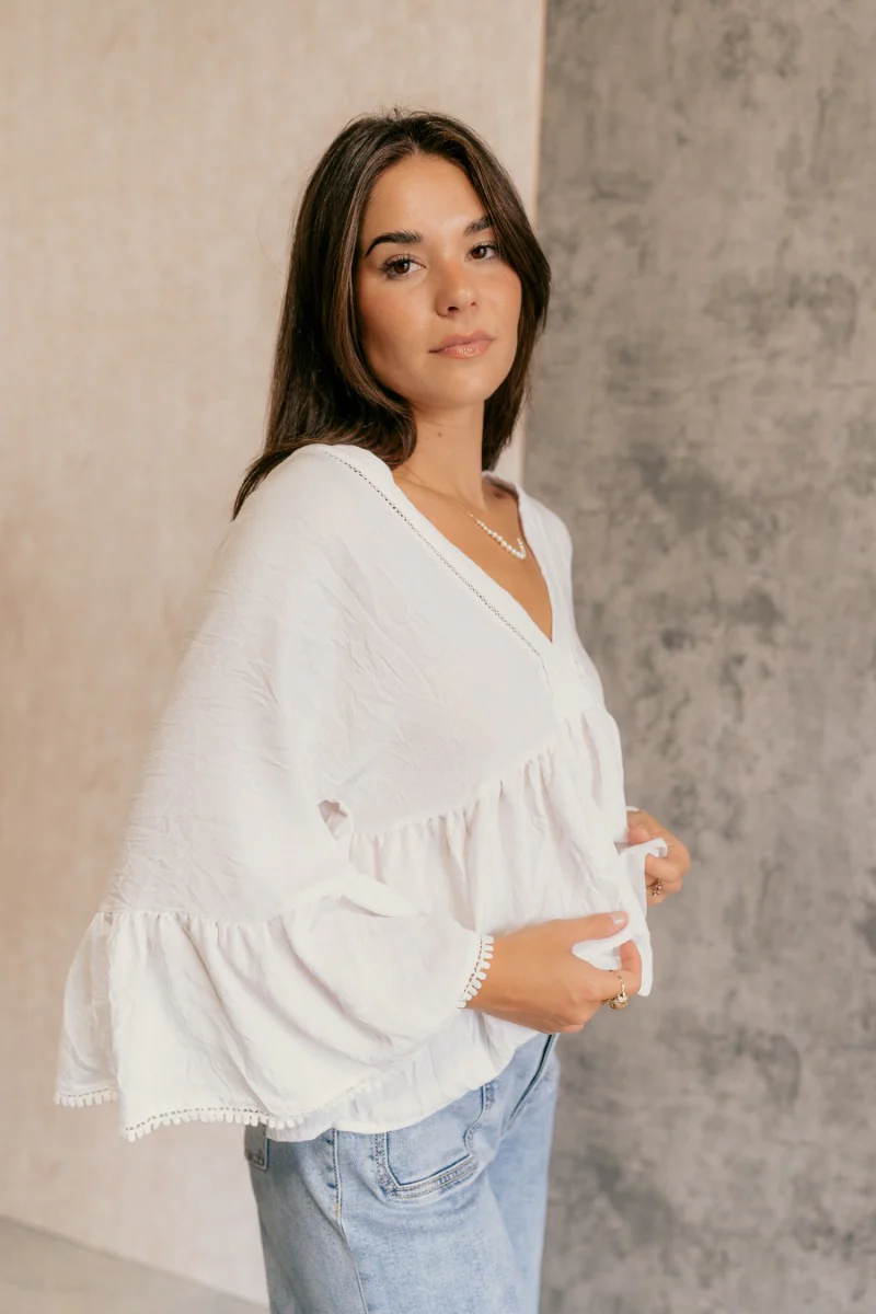 Vida Off White Peplum Bell Sleeve Top - Image 5