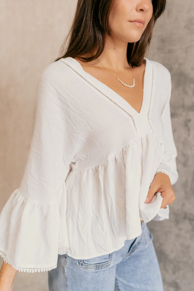 Vida Off White Peplum Bell Sleeve Top - Image 6