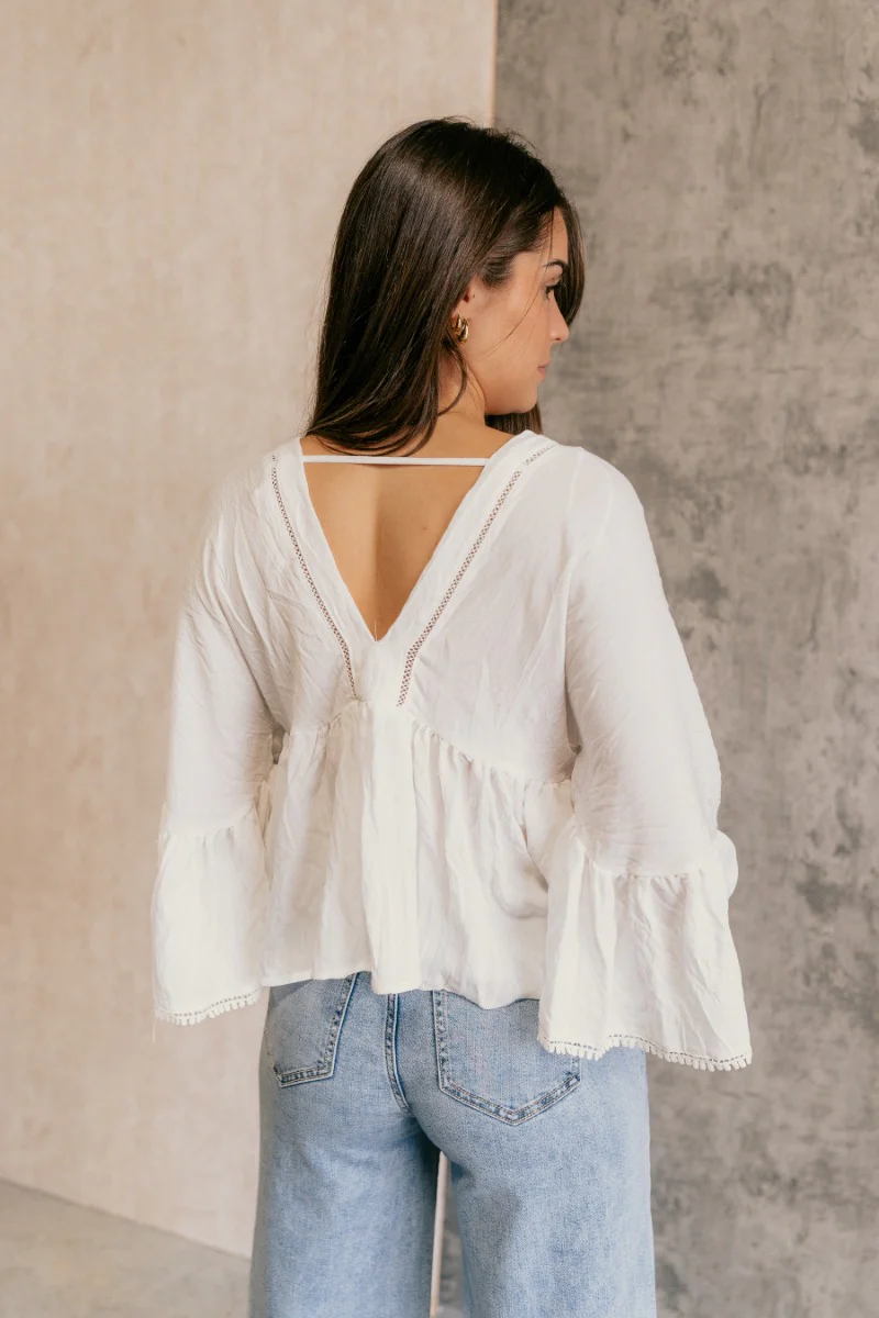 Vida Off White Peplum Bell Sleeve Top - Image 7