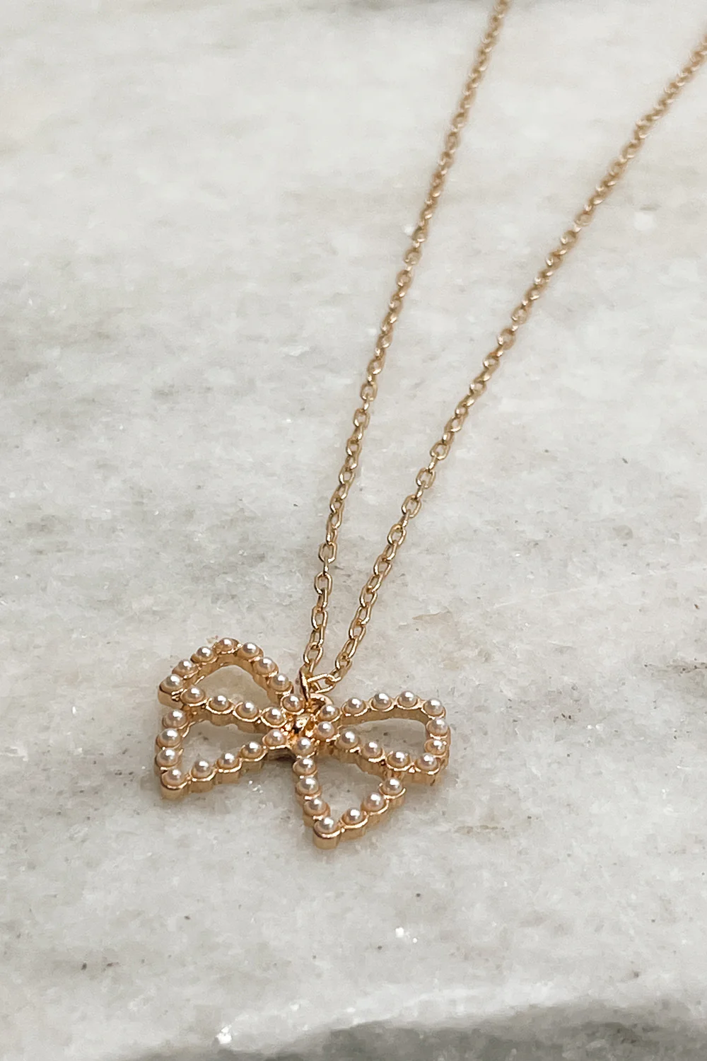 Violet Pearl Bow Gold Necklace - Image 2