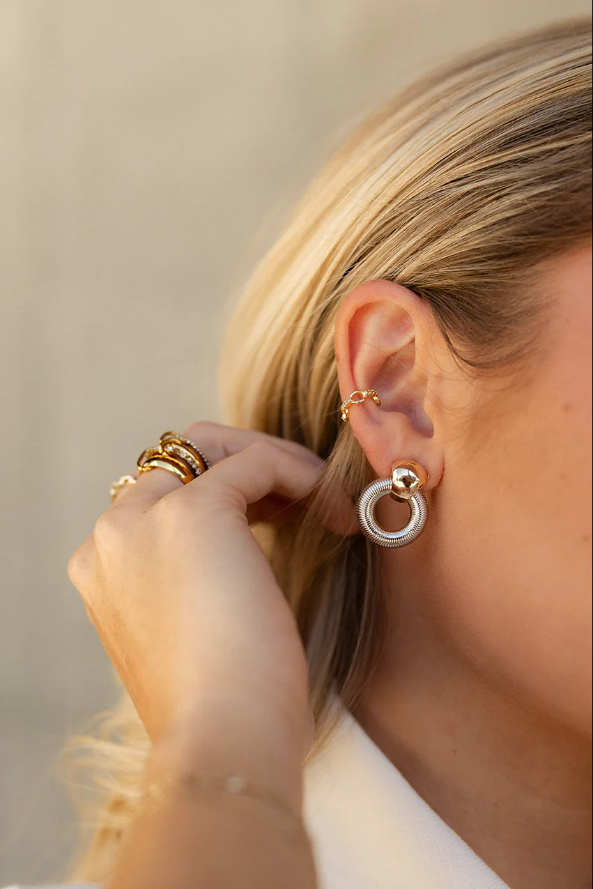 Violet Silver & Gold Open Circle Earrings - Image 2