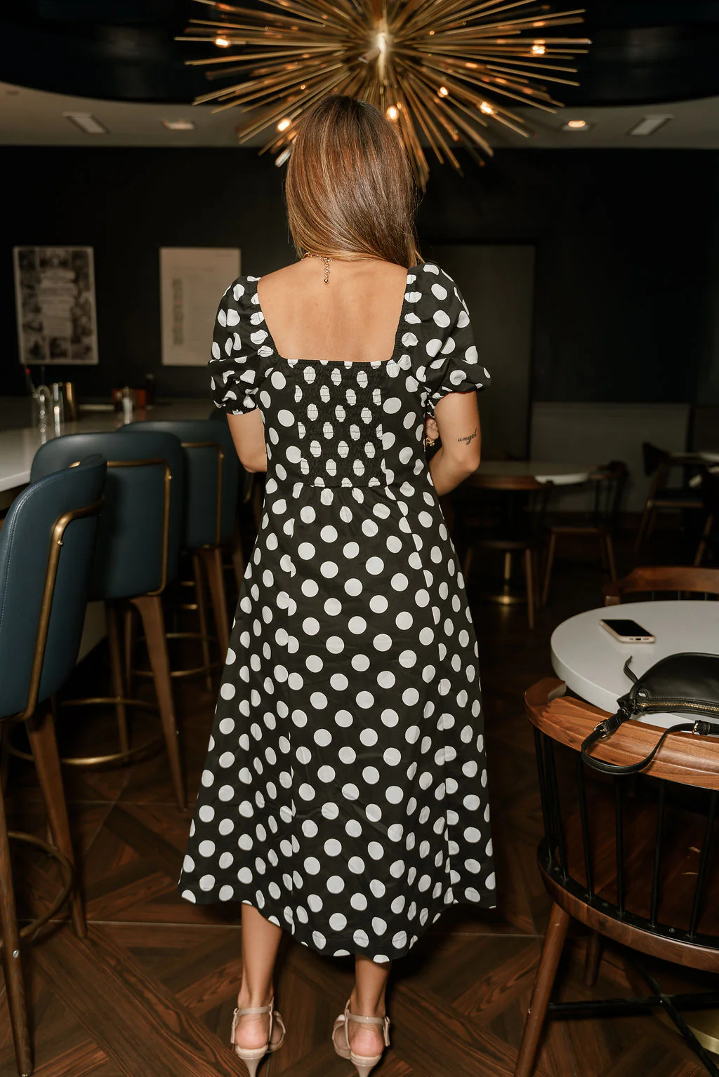 Virginia Black & White Polka Dot Midi Dress - Image 10