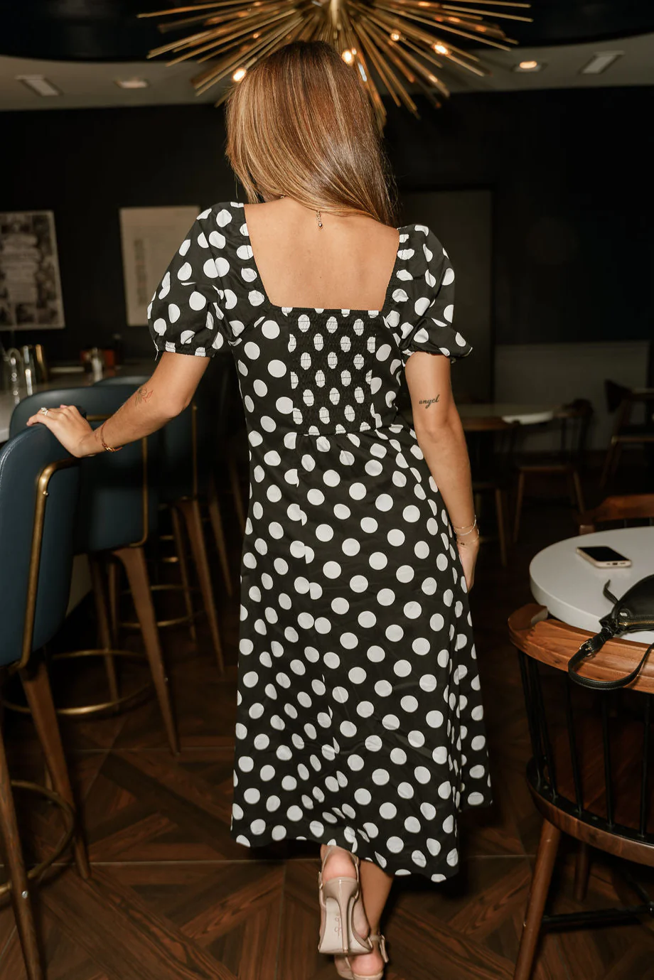 Virginia Black & White Polka Dot Midi Dress - Image 11