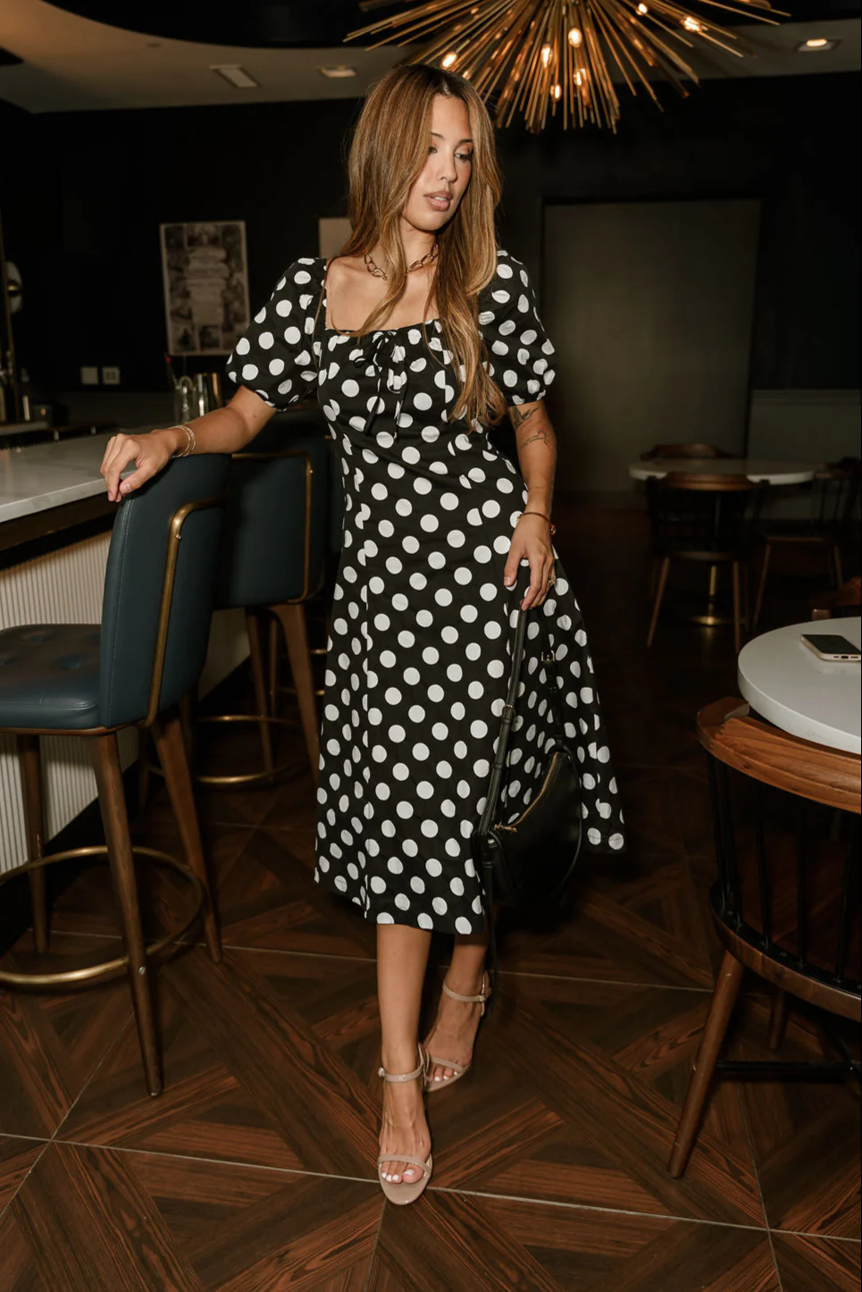 Virginia Black & White Polka Dot Midi Dress - Image 2
