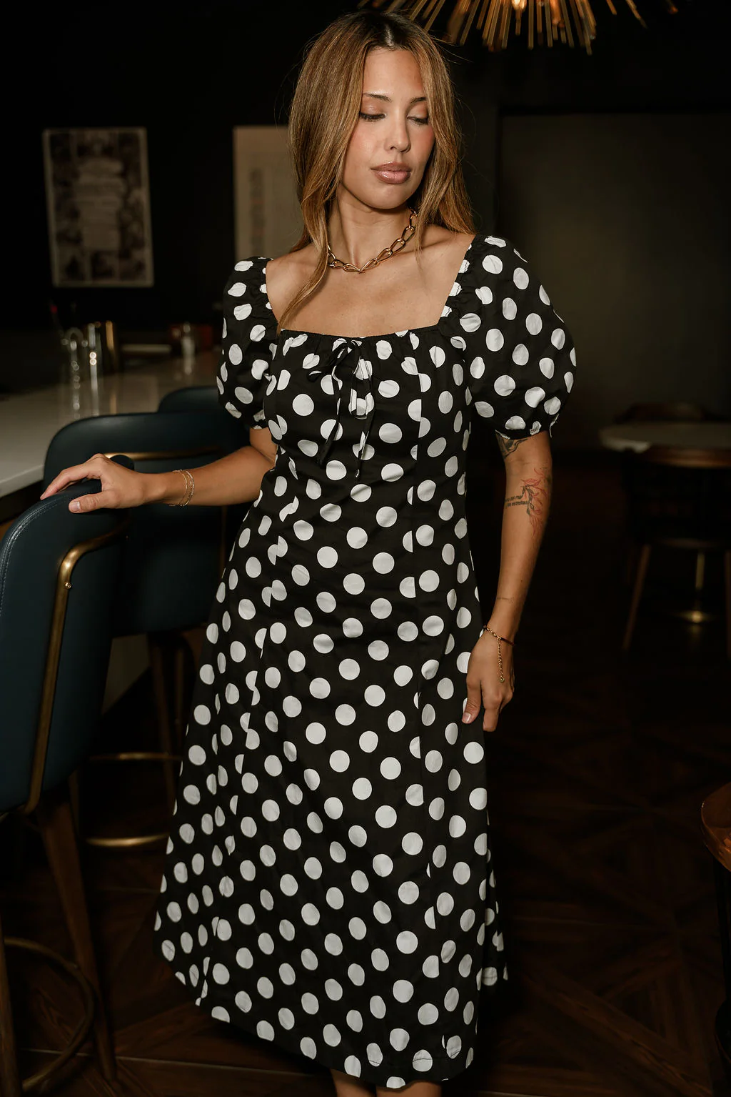 Virginia Black & White Polka Dot Midi Dress - Image 3