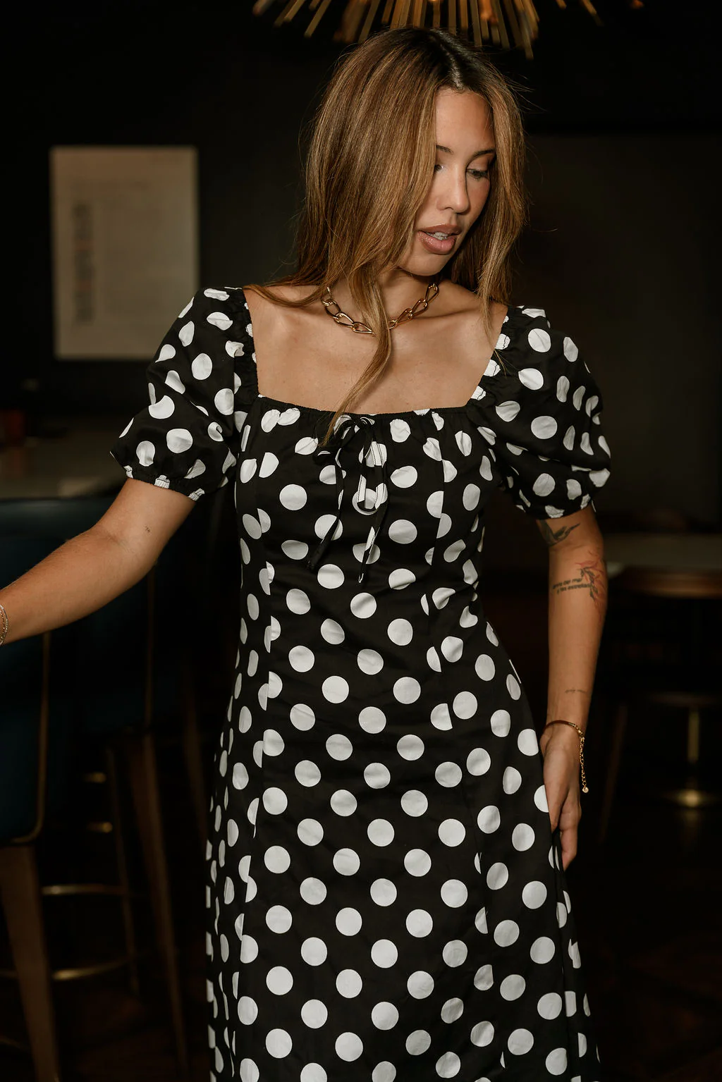 Virginia Black & White Polka Dot Midi Dress - Image 4