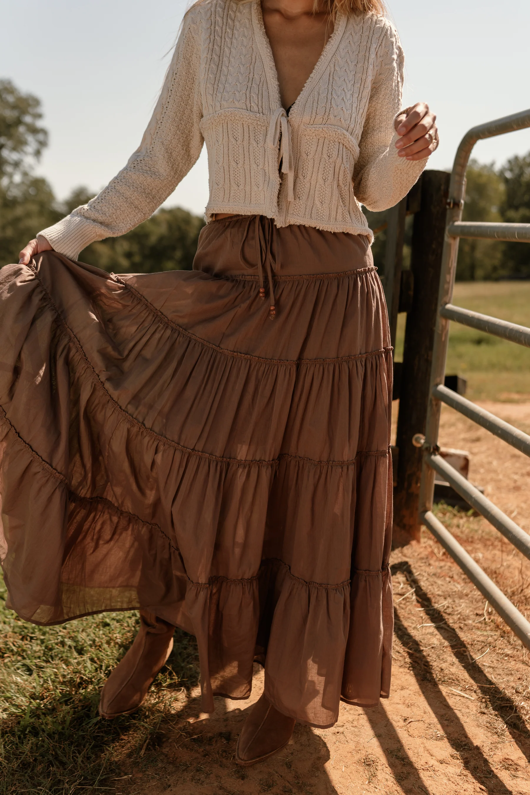 Vittoria Brown Tiered Maxi Skirt - Image 6