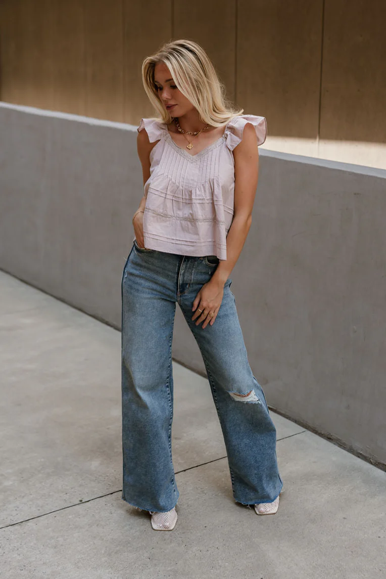 Vivi Dusty Pink Ruffle & Lace Top - Image 2