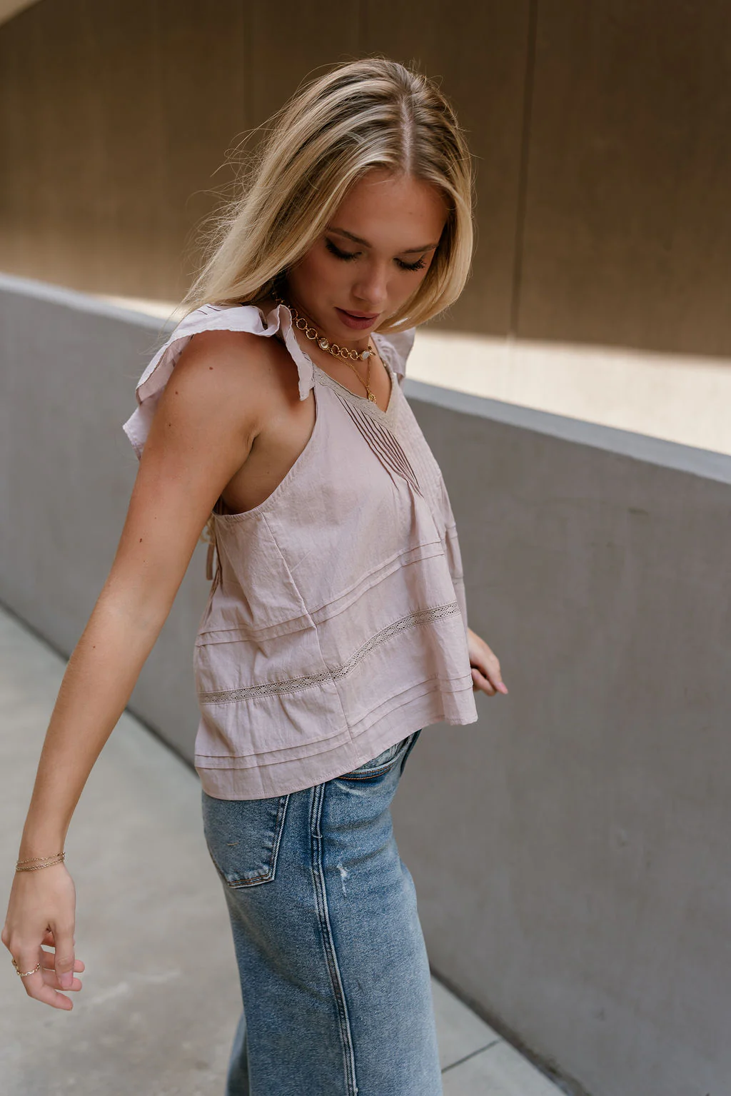 Vivi Dusty Pink Ruffle & Lace Top - Image 4