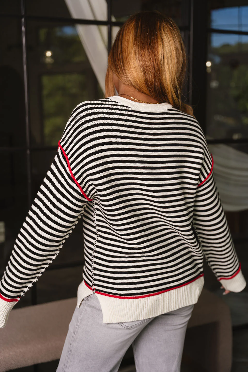 Vivian Black & Red Striped Long Sleeve Sweater - Image 4