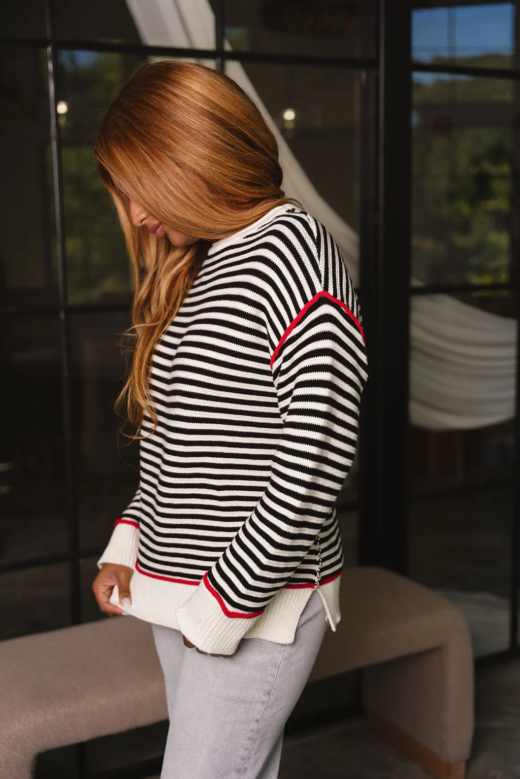 Vivian Black & Red Striped Long Sleeve Sweater - Image 6