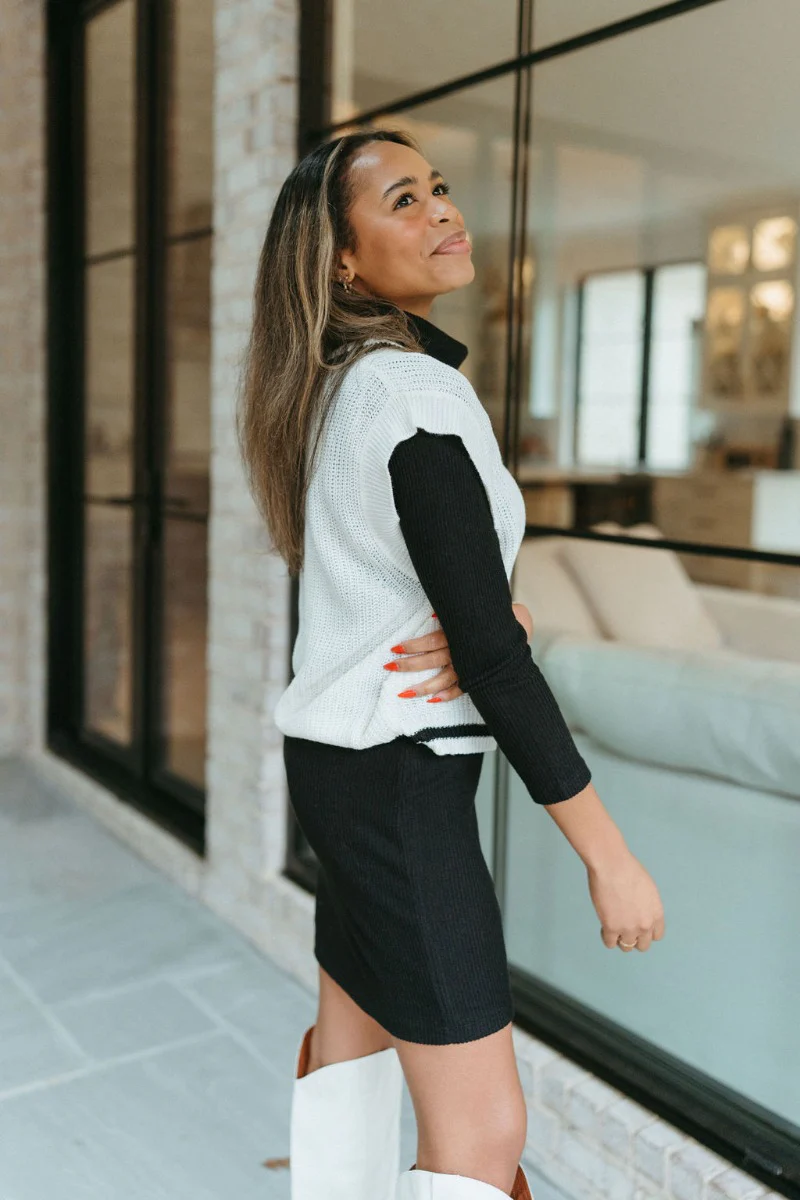 Walk The Line Sweater Vest in White - Image 3