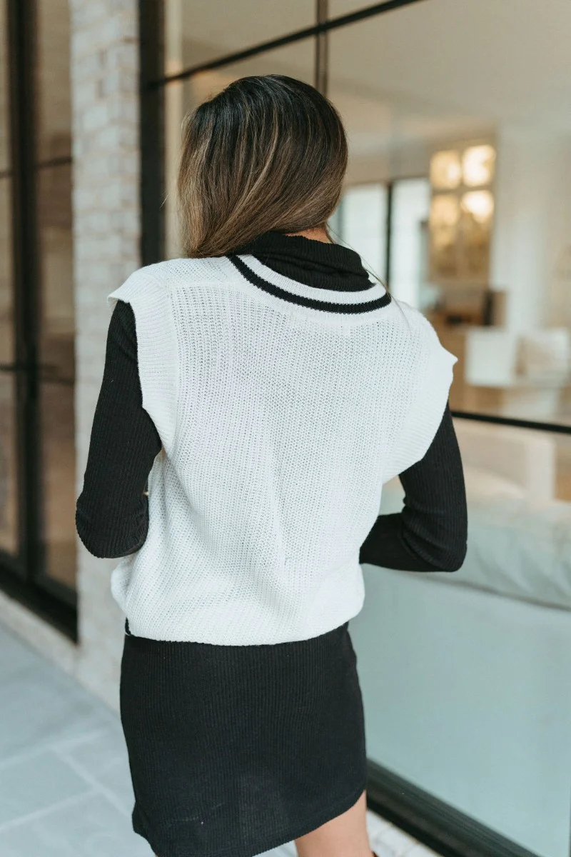 Walk The Line Sweater Vest in White - Image 4