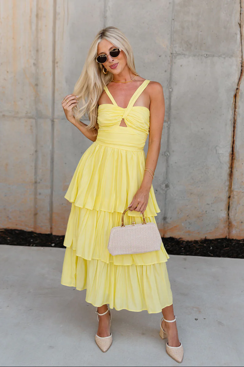 Waverly Yellow Tiered Midi Dress