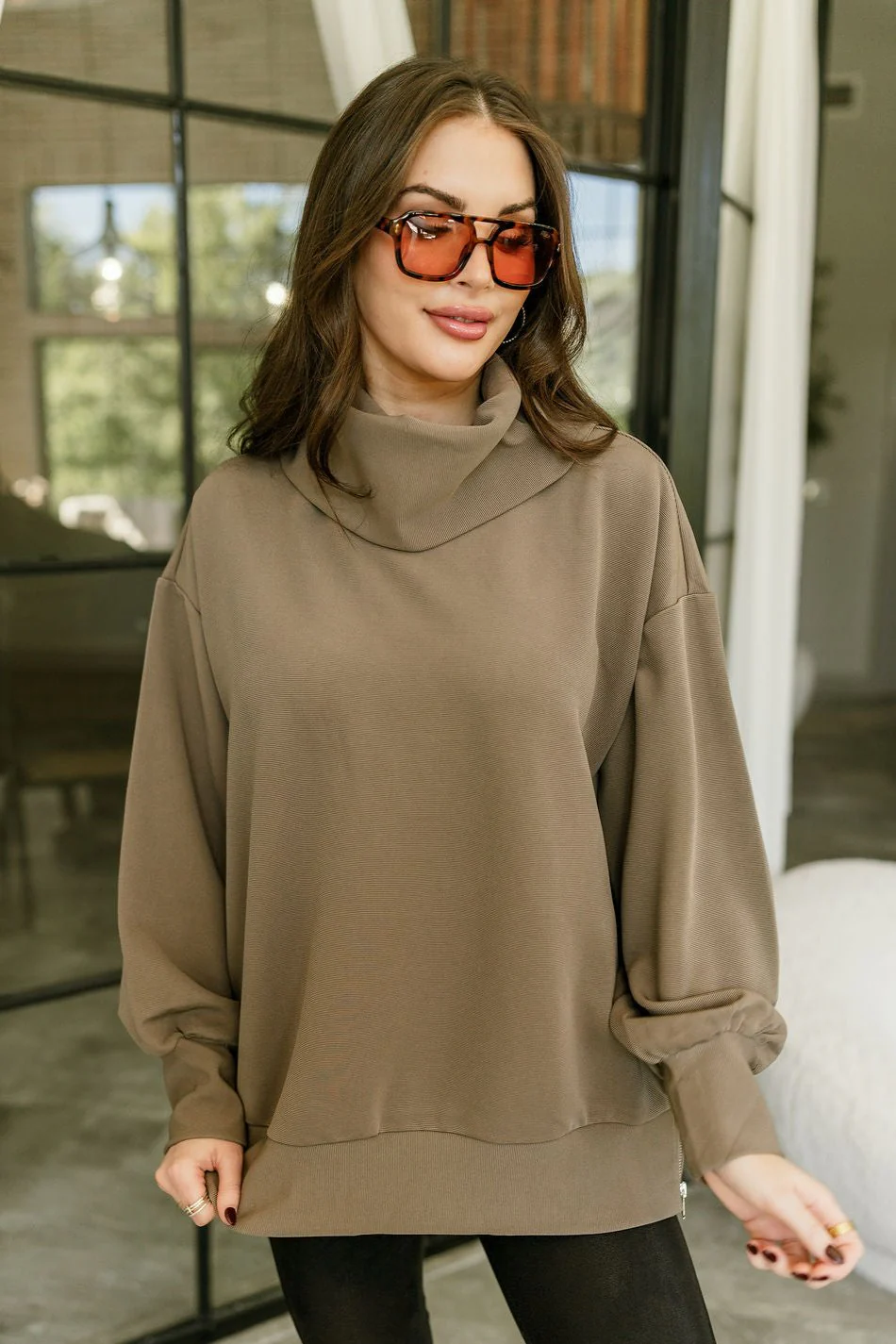Wendy Mocha High Neck Sweatshirt