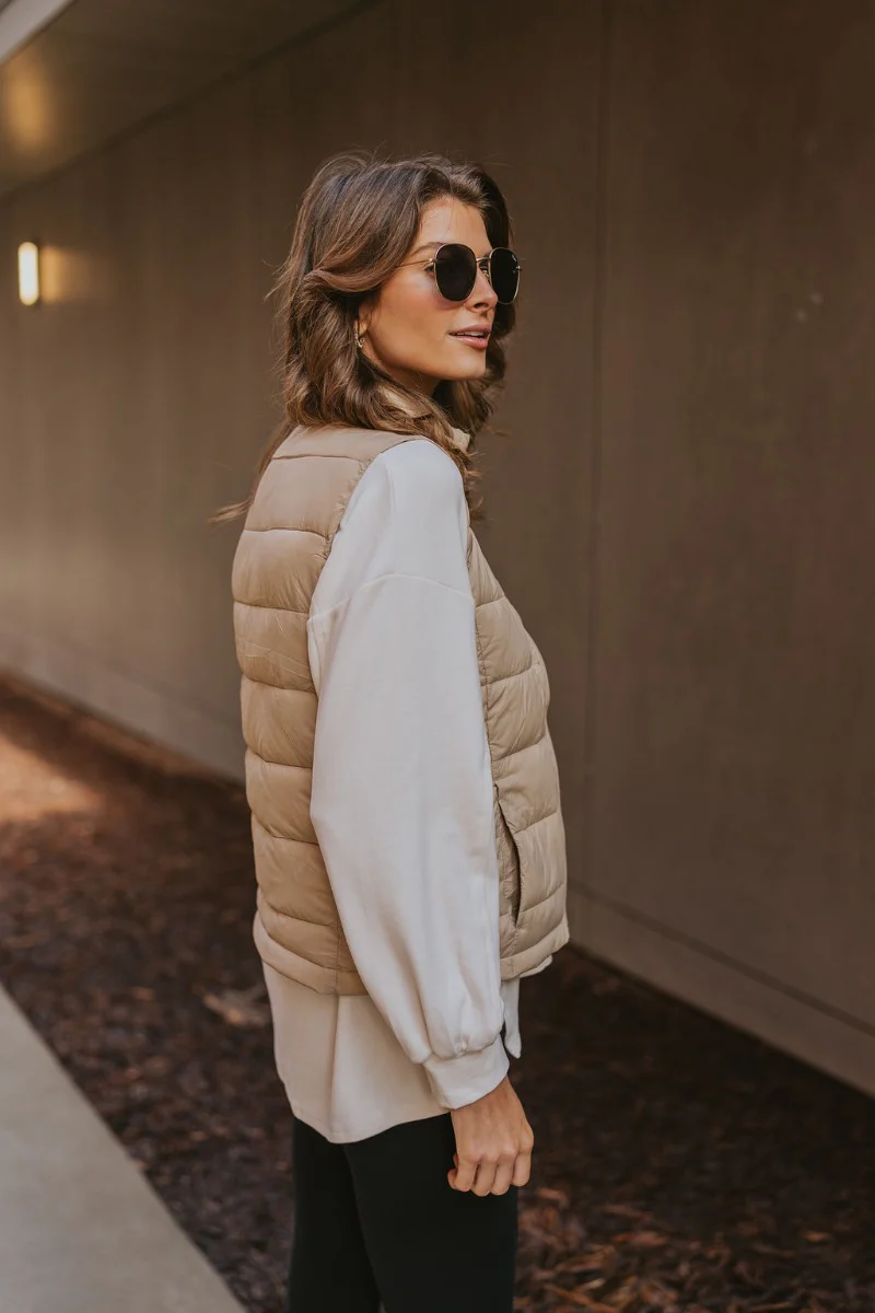 Westward Packable Puffer Vest in Khaki - Image 3