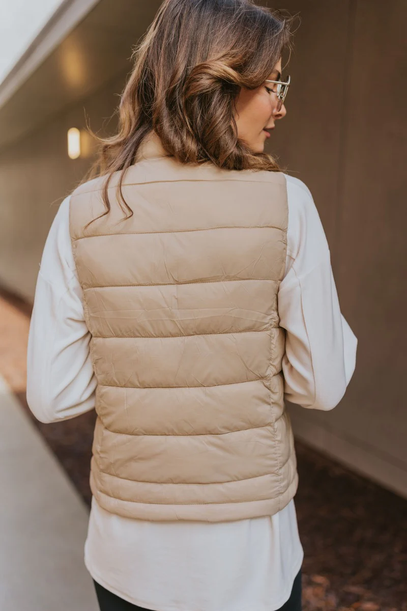 Westward Packable Puffer Vest in Khaki - Image 4