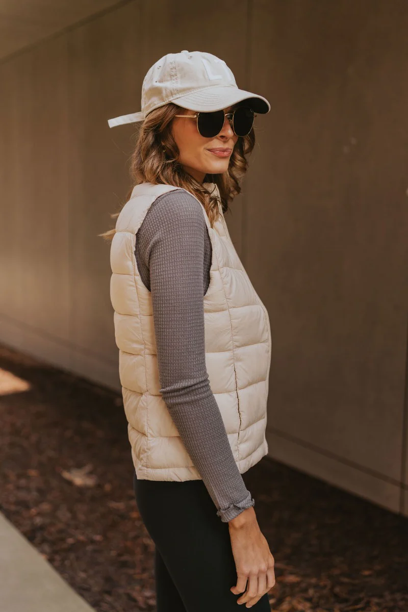 Westward Packable Puffer Vest in Cream - Image 3