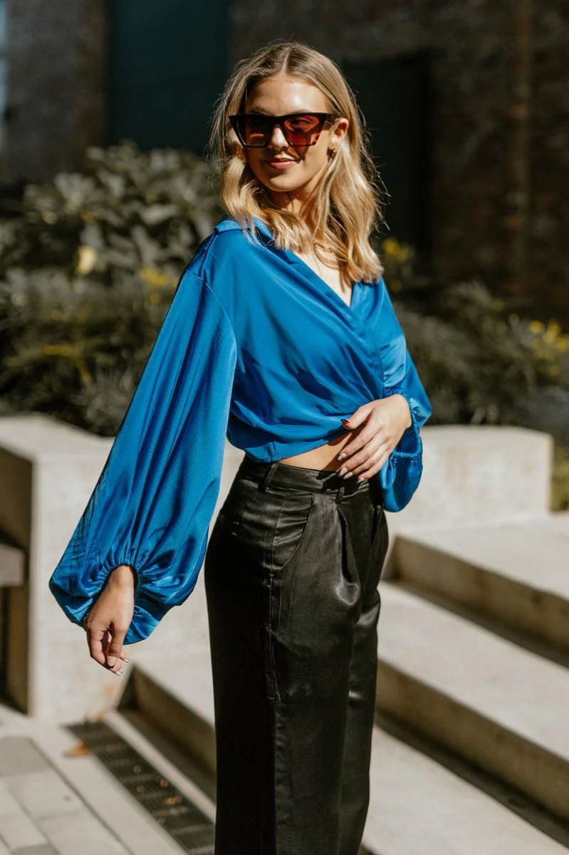 What's New Satin Top in Blue