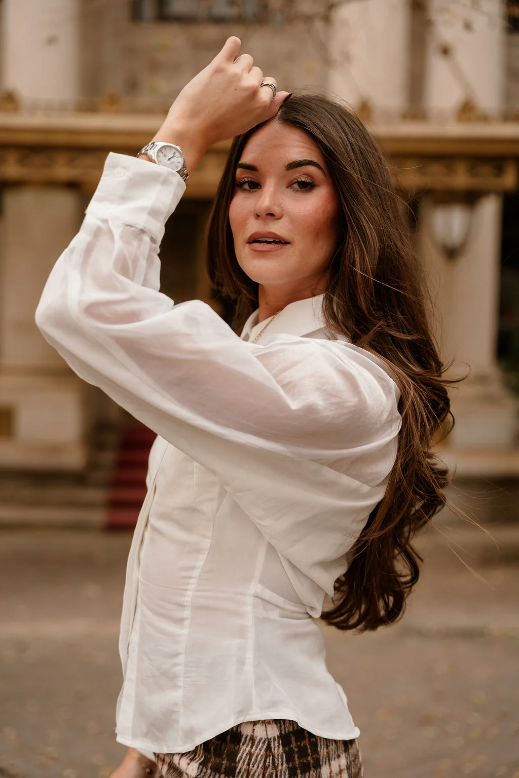 Elani White Sheer Button-Up Top - Image 3