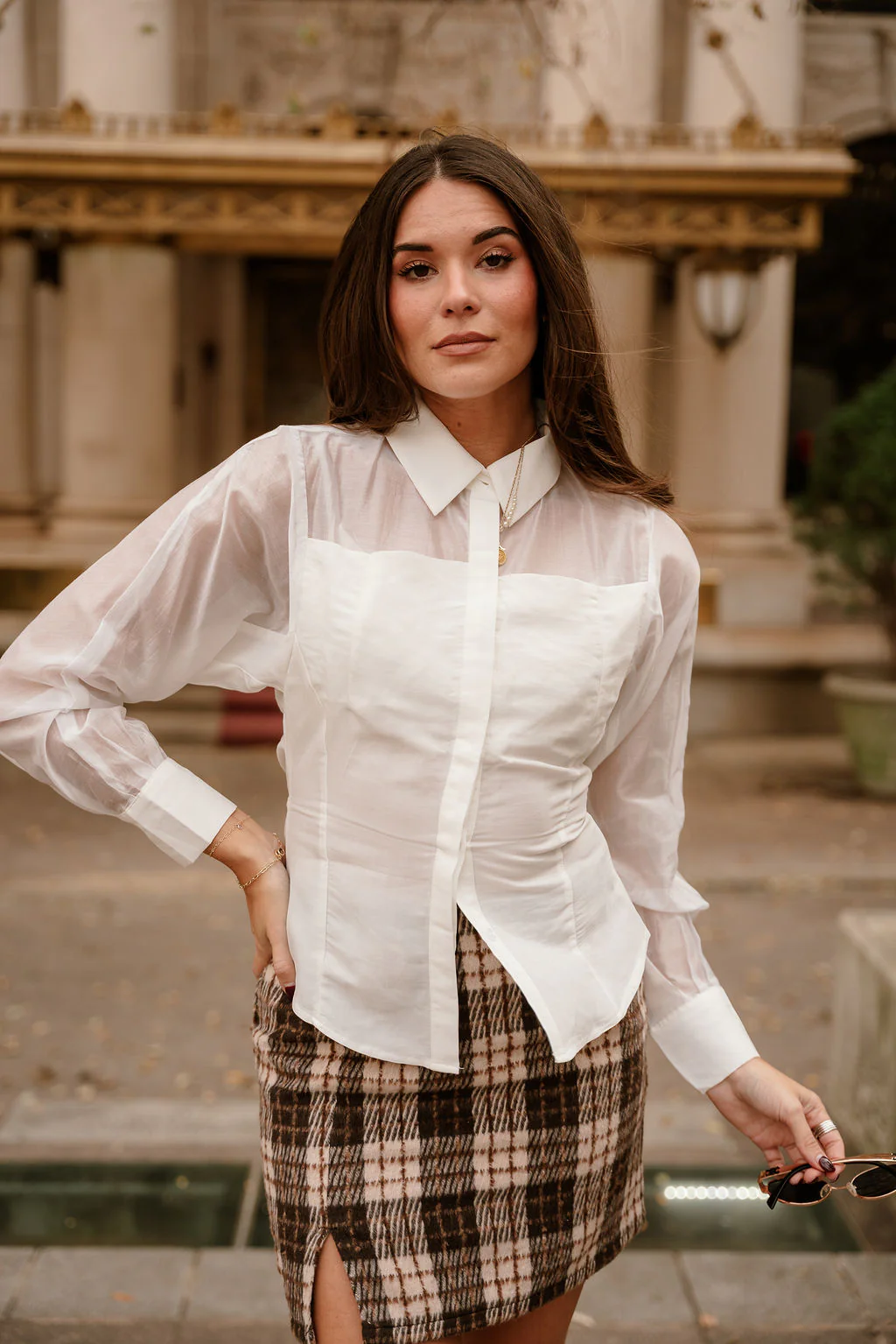 Elani White Sheer Button-Up Top - Image 8