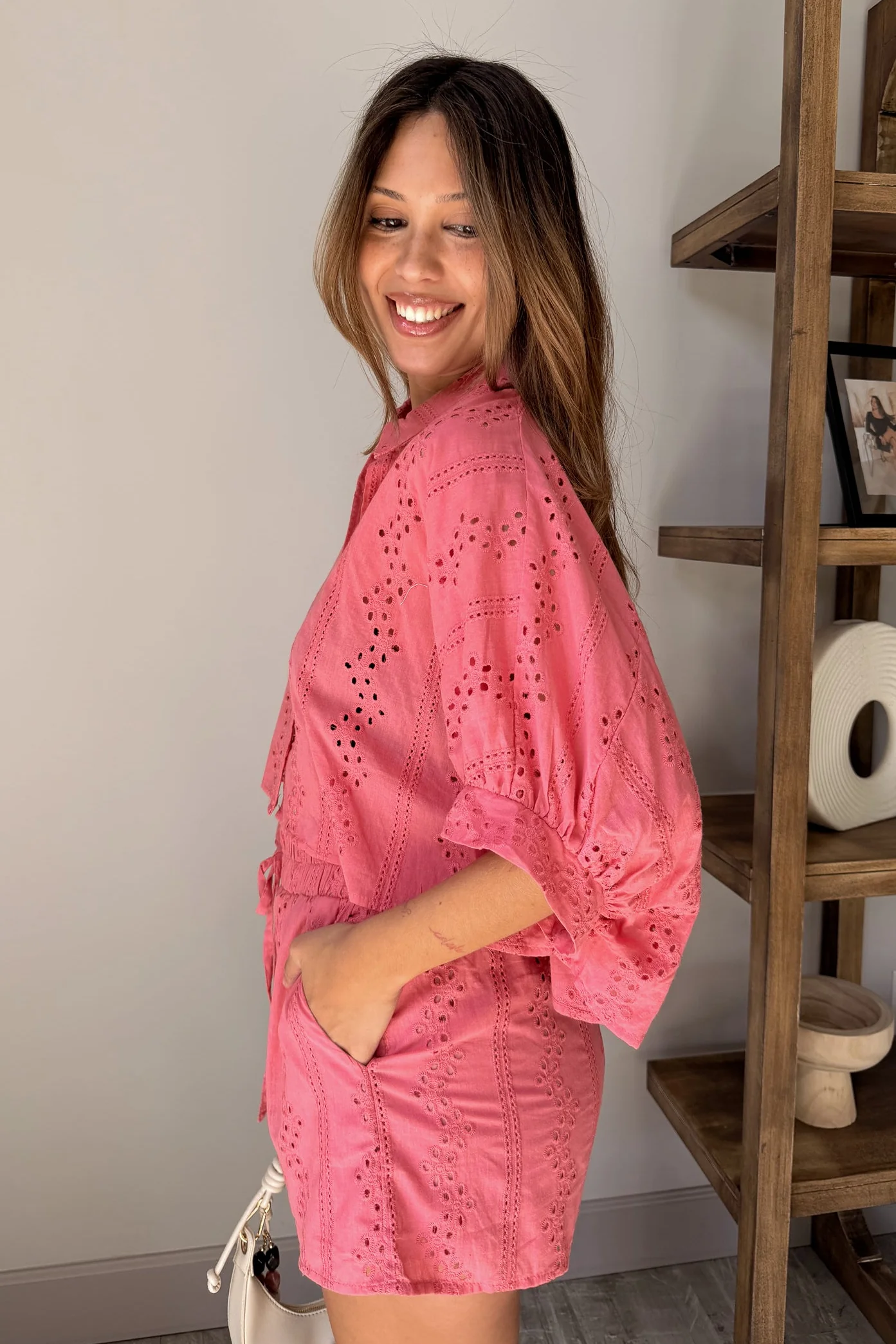 Whitley Rose Pink Eyelet Shorts - Image 6