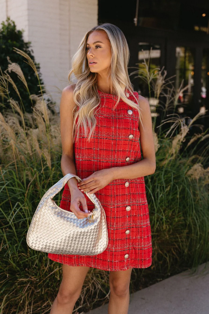 Whitney Red Plaid Tweed Mini Dress
