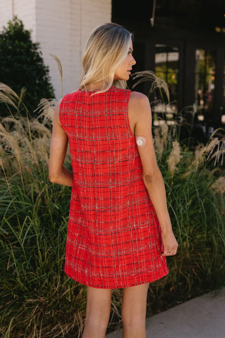 Whitney Red Plaid Tweed Mini Dress - Image 6