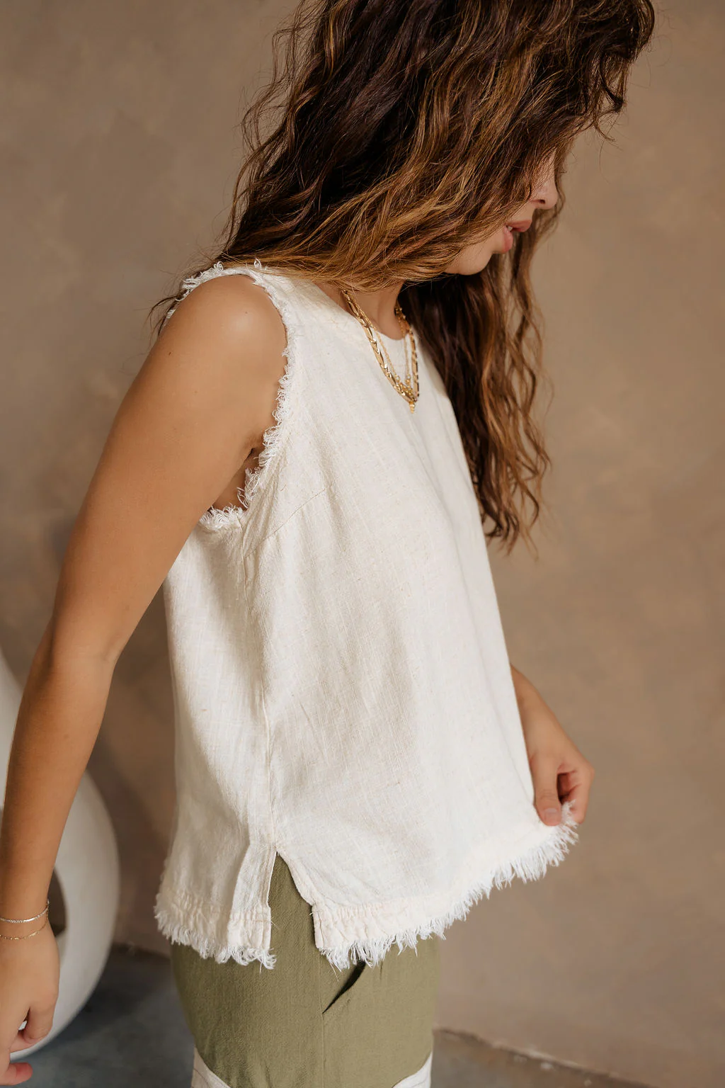Willa Cream Linen Frayed Tank - Image 5