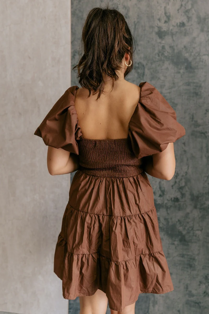 Willow Brown Puff Sleeve Mini Dress - Image 5