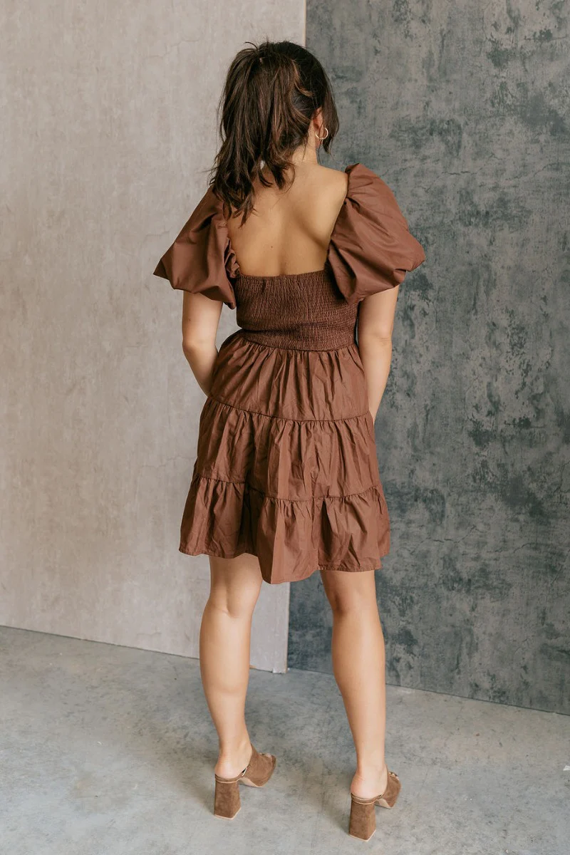 Willow Brown Puff Sleeve Mini Dress - Image 6