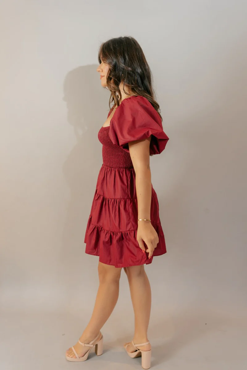 Willow Burgundy Puff Sleeve Mini Dress - Image 7