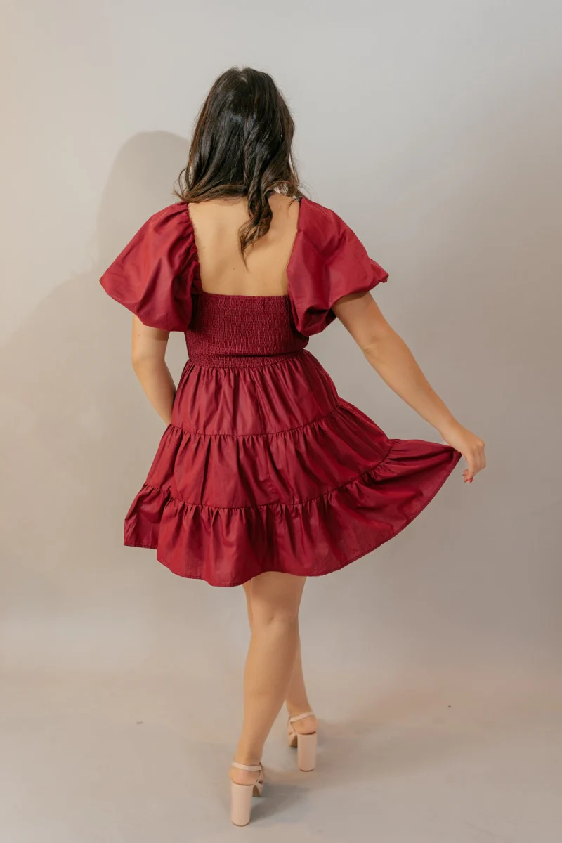 Willow Burgundy Puff Sleeve Mini Dress - Image 8