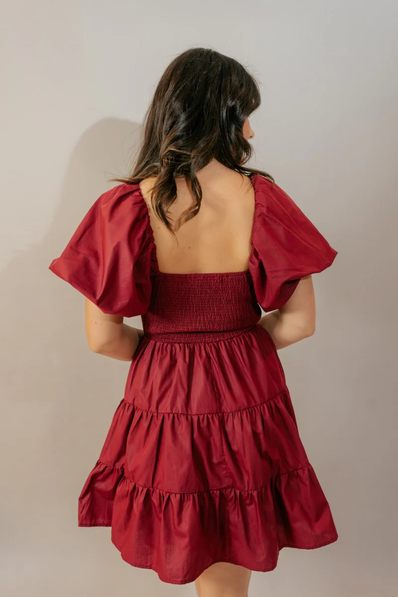 Willow Burgundy Puff Sleeve Mini Dress - Image 9