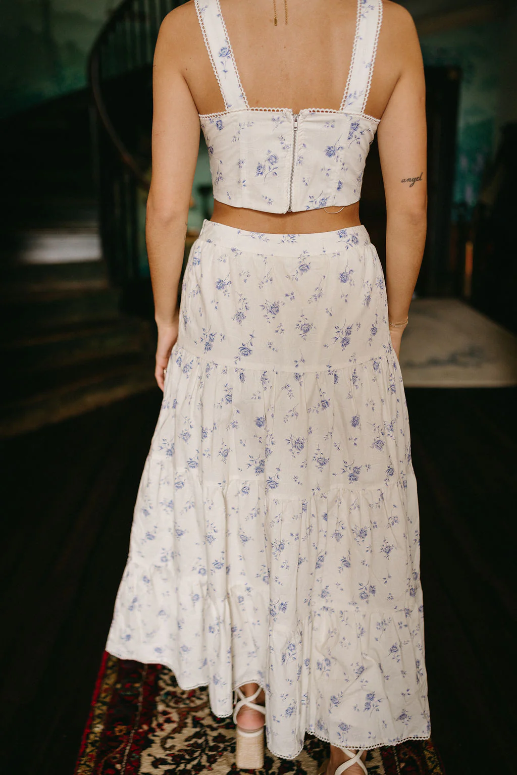 Willow Cream & Blue Floral Midi Skirt - Image 9