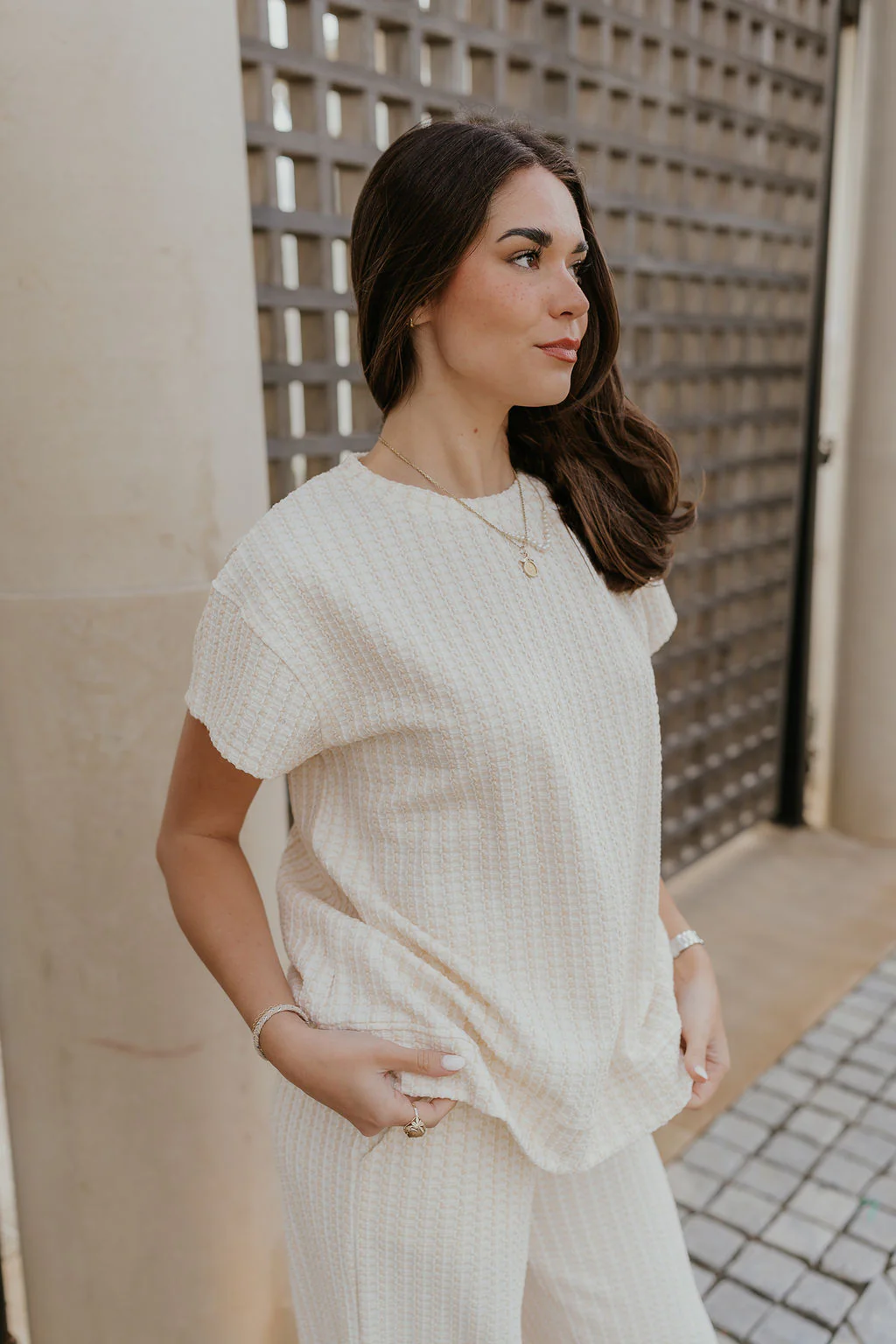 Willow Cream Woven Short Sleeve Top - Image 2