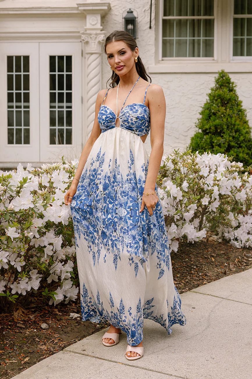 Willow Ivory & Blue Floral Midi Dress
