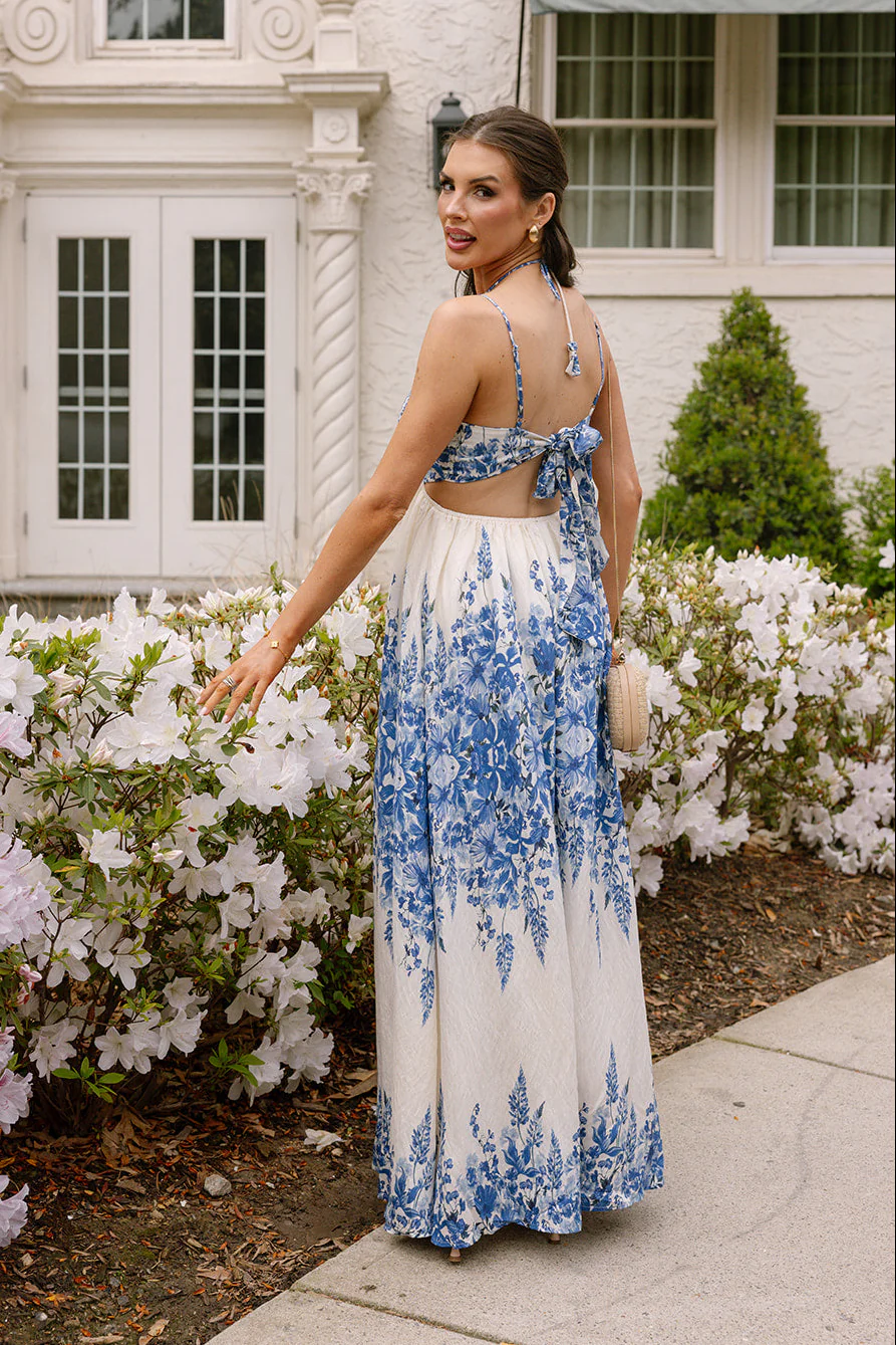 Willow Ivory & Blue Floral Midi Dress - Image 3