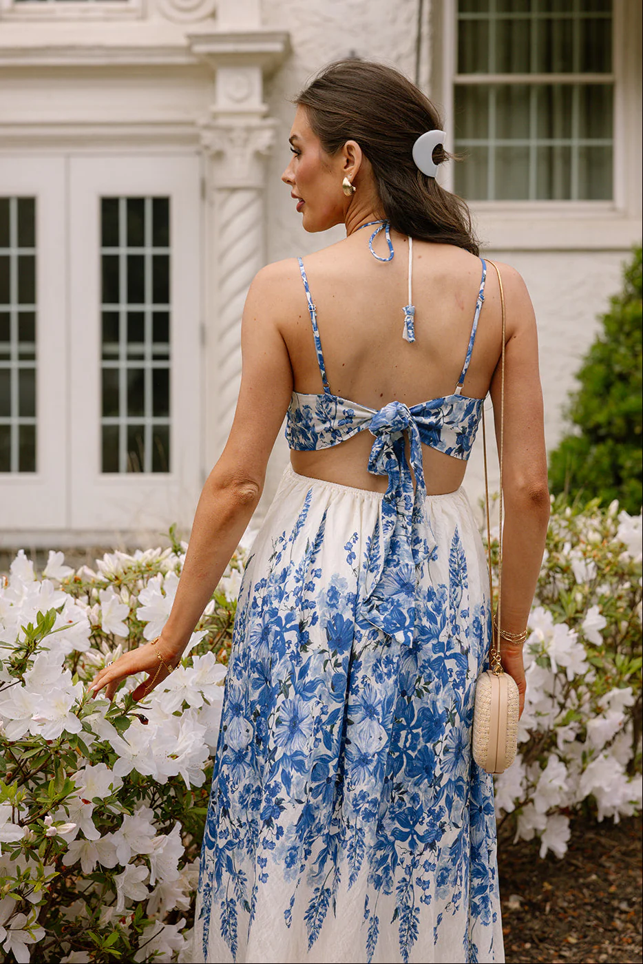 Willow Ivory & Blue Floral Midi Dress - Image 4