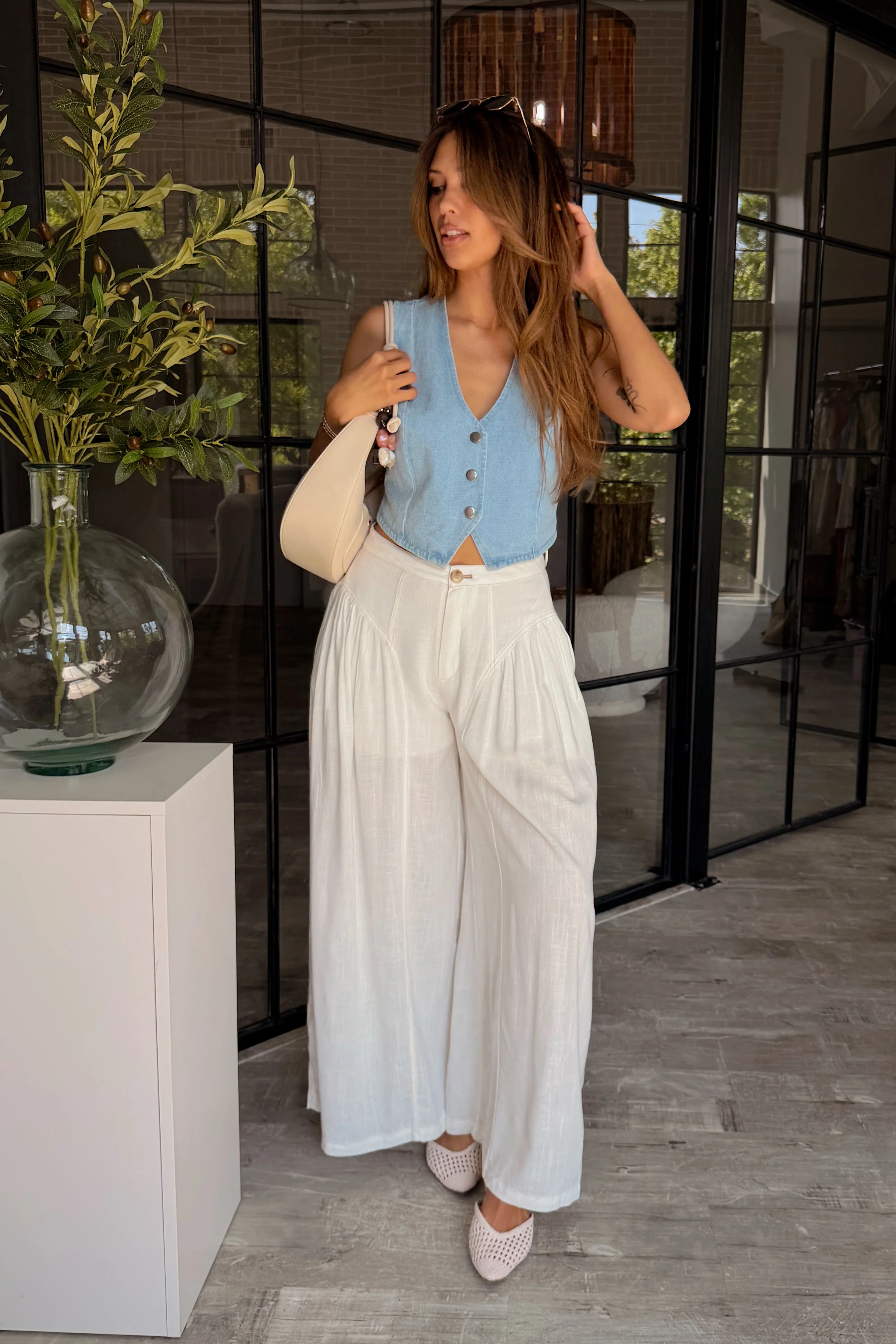 Winnie White Flowy Wide Leg Pants