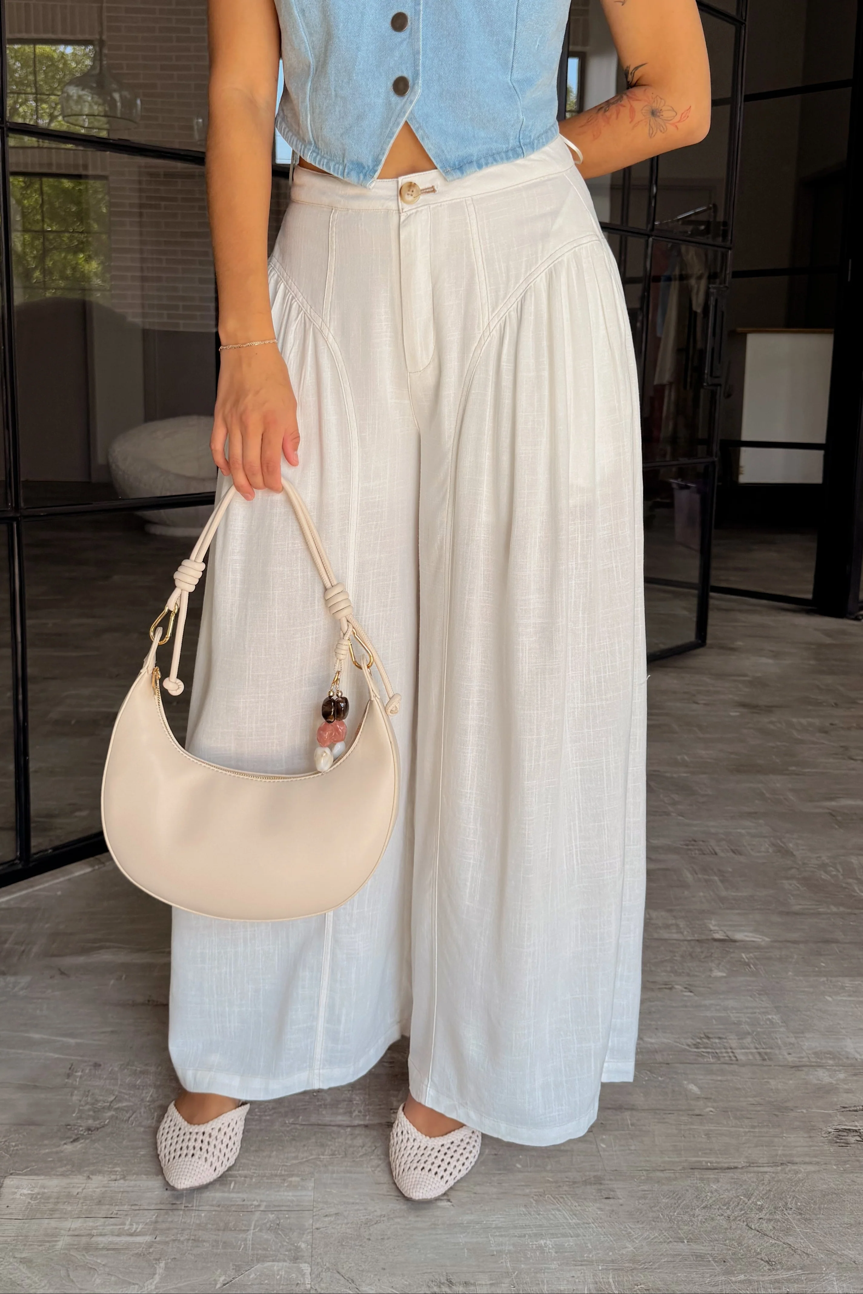 Winnie White Flowy Wide Leg Pants - Image 2